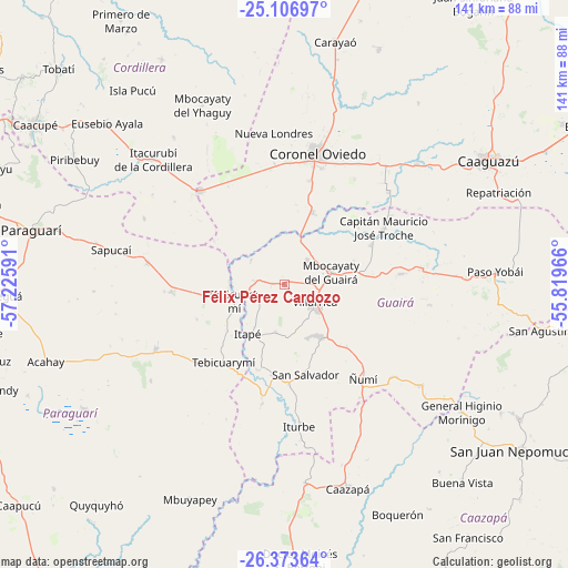 Félix Pérez Cardozo on map