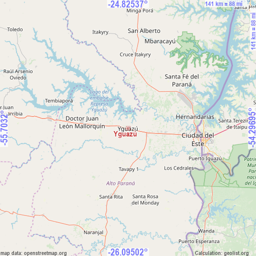 Yguazú on map