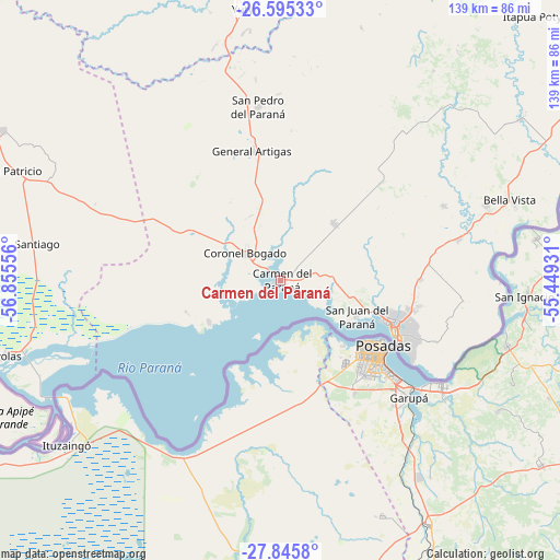 Carmen del Paraná on map