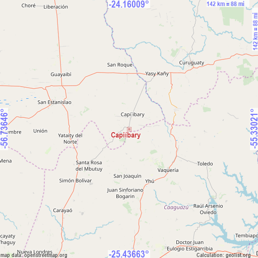 Capiíbary on map