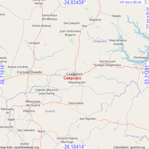 Caaguazú on map
