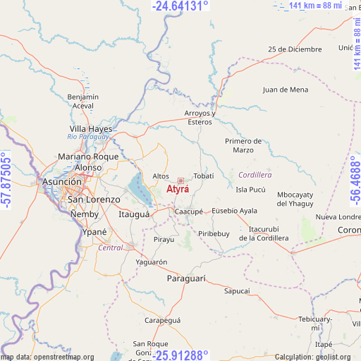 Atyrá on map