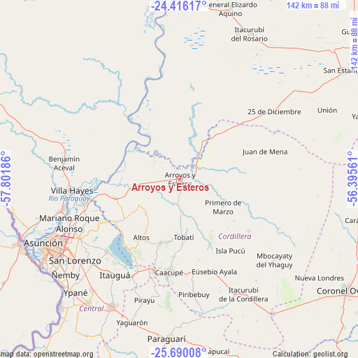 Arroyos y Esteros on map