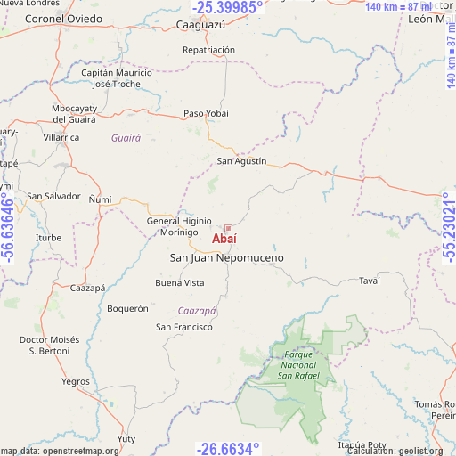 Abaí on map