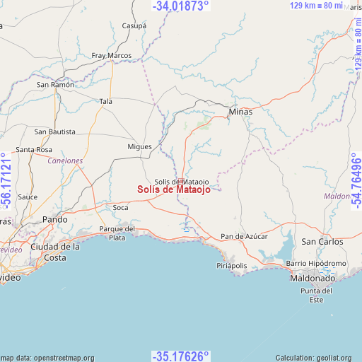 Solís de Mataojo on map