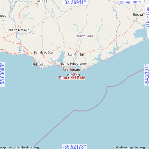Punta del Este on map