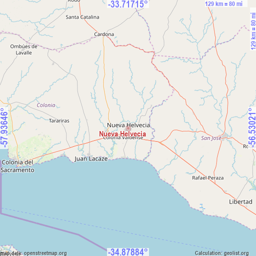 Nueva Helvecia on map