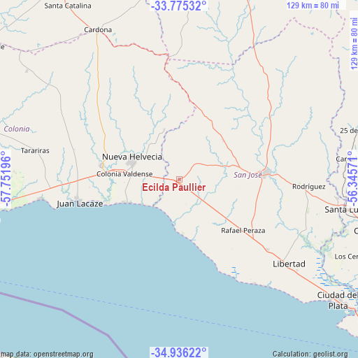 Ecilda Paullier on map