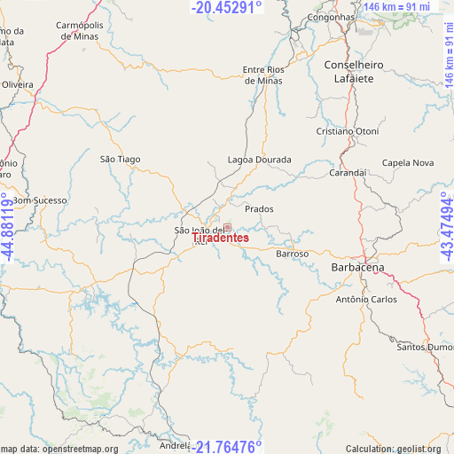 Tiradentes on map
