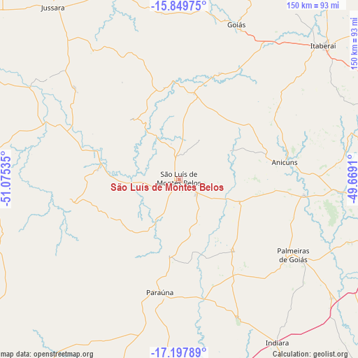 São Luís de Montes Belos on map