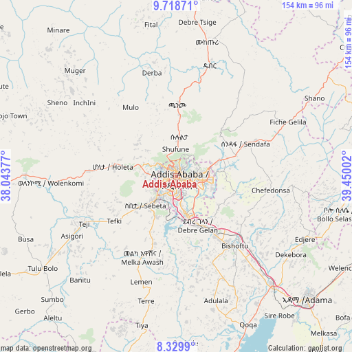 Addis Ababa on map
