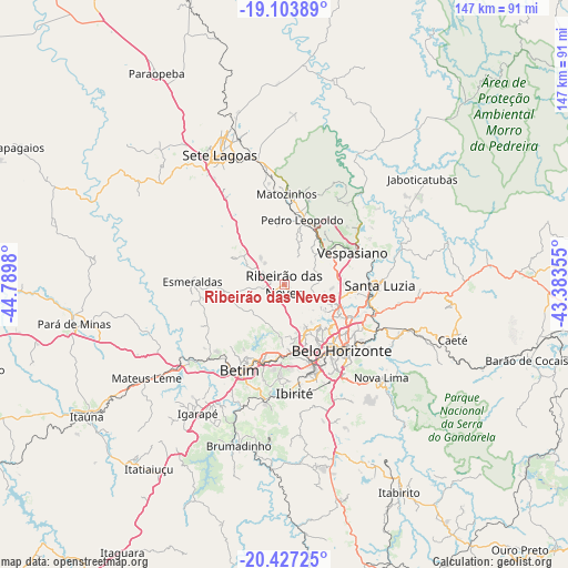 Ribeirão das Neves on map