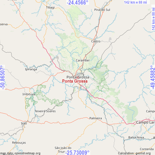 Ponta Grossa on map