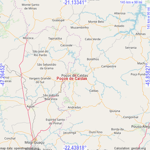 Poços de Caldas on map