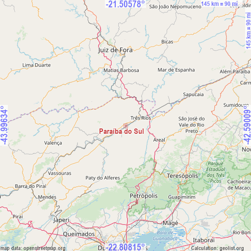 Paraíba do Sul on map