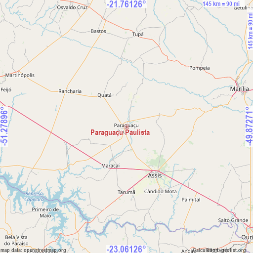 Paraguaçu Paulista on map