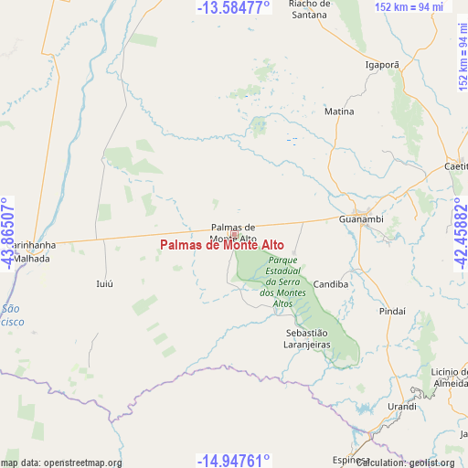 Palmas de Monte Alto on map