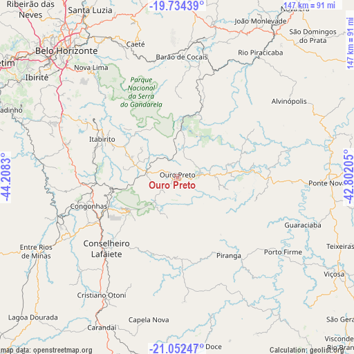 Ouro Preto on map