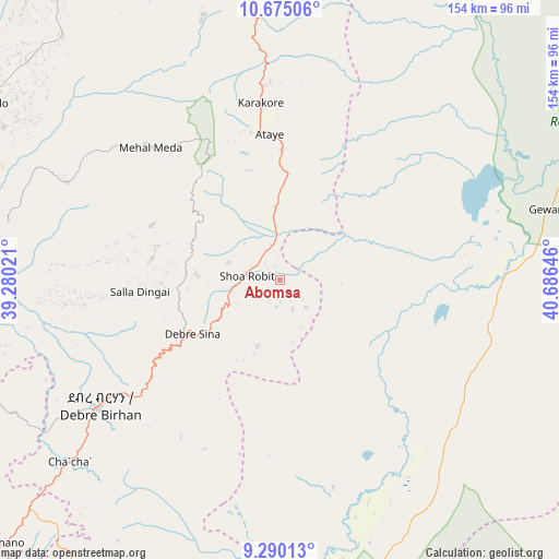 Abomsa on map