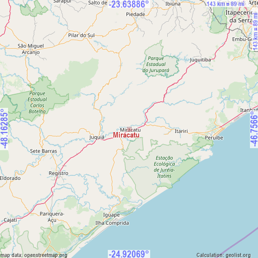 Miracatu on map
