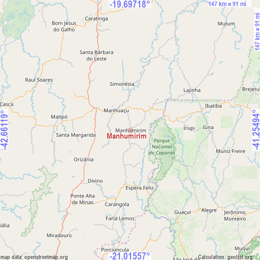 Manhumirim on map