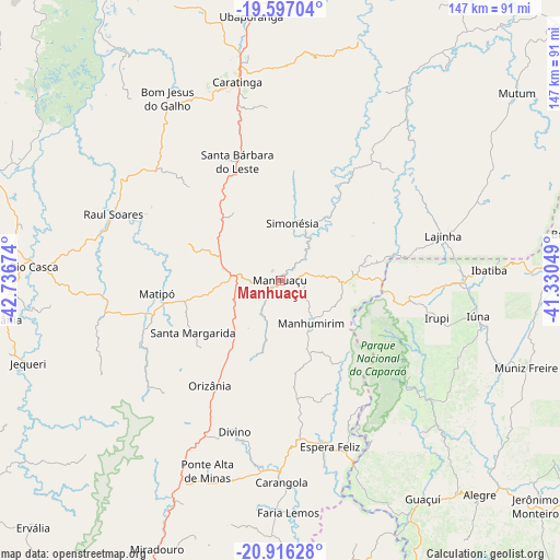 Manhuaçu on map