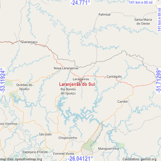 Laranjeiras do Sul on map