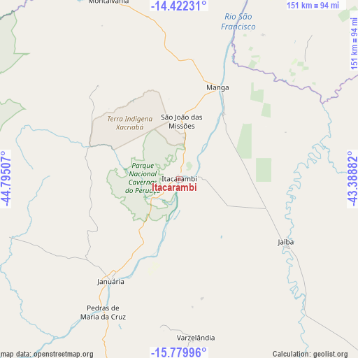 Itacarambi on map