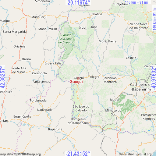 Guaçuí on map