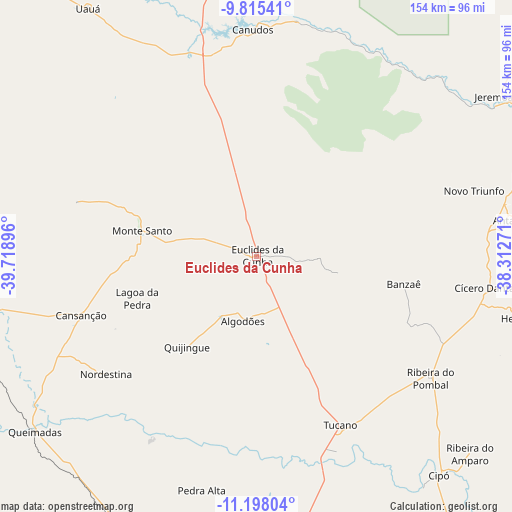 Euclides da Cunha on map