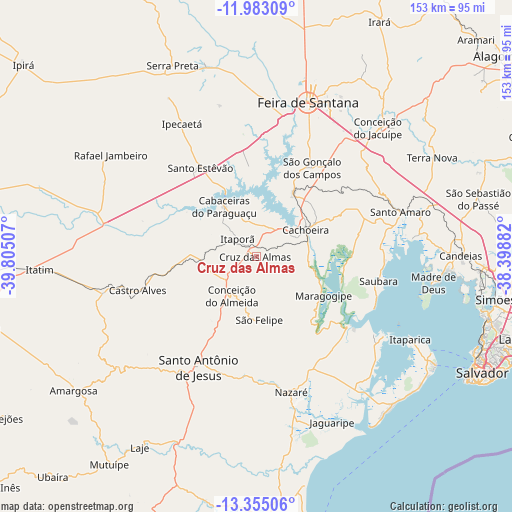 Cruz das Almas on map