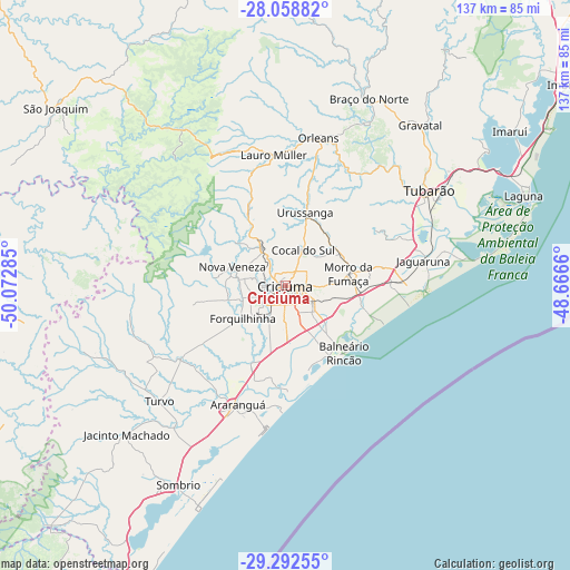 Criciúma on map