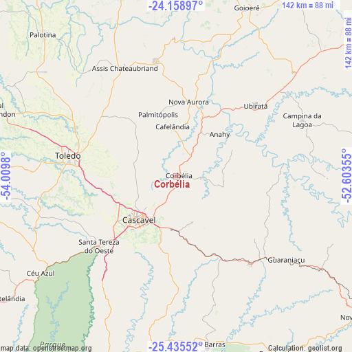 Corbélia on map