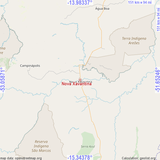 Nova Xavantina on map