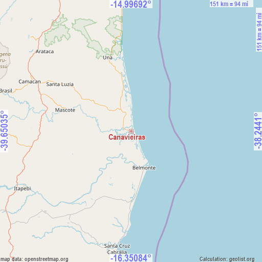 Canavieiras on map