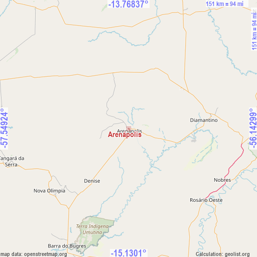Arenápolis on map