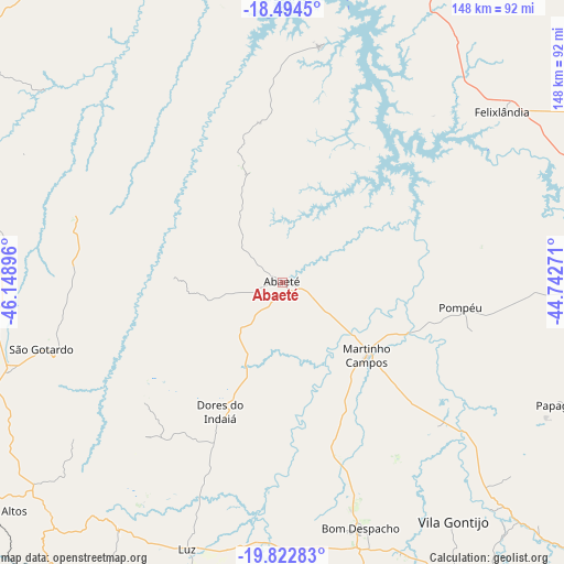 Abaeté on map
