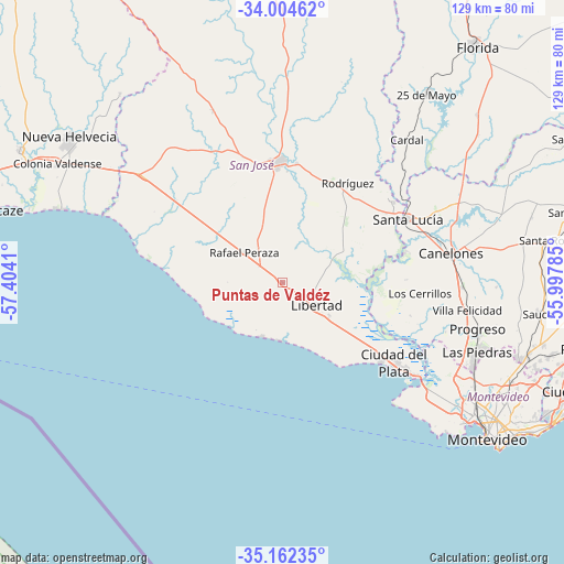 Puntas de Valdéz on map
