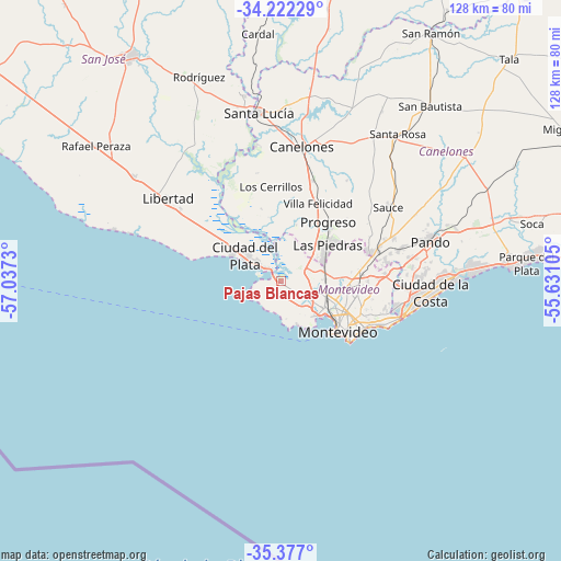 Pajas Blancas on map