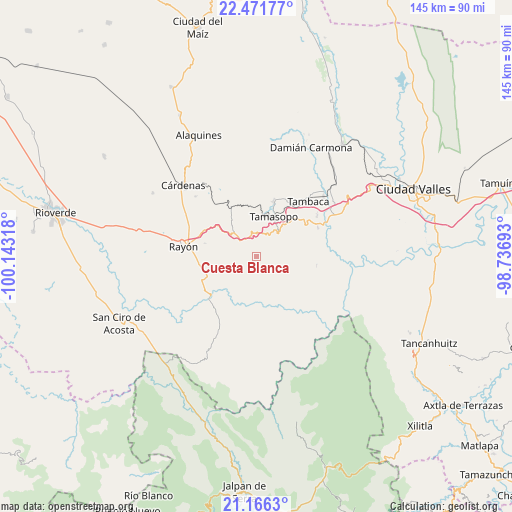 Cuesta Blanca on map