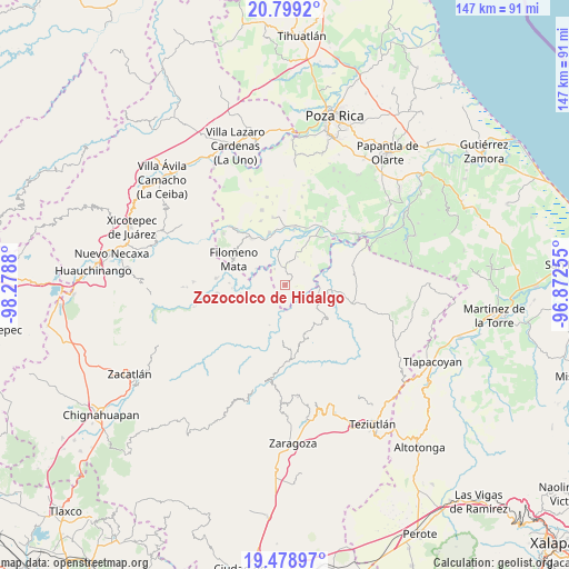 Zozocolco de Hidalgo on map
