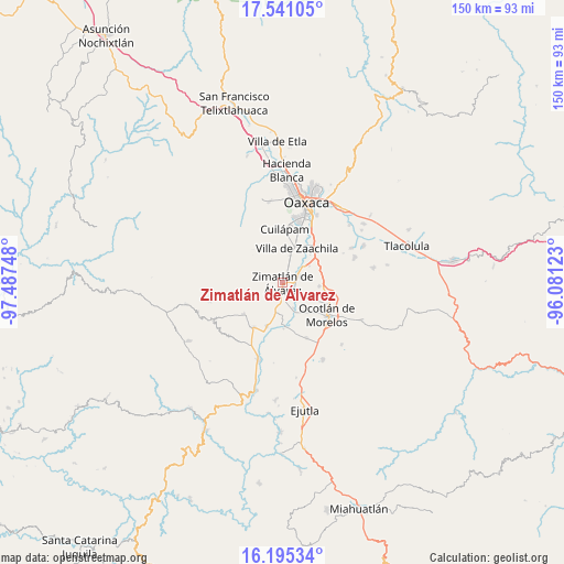 Zimatlán de Álvarez on map
