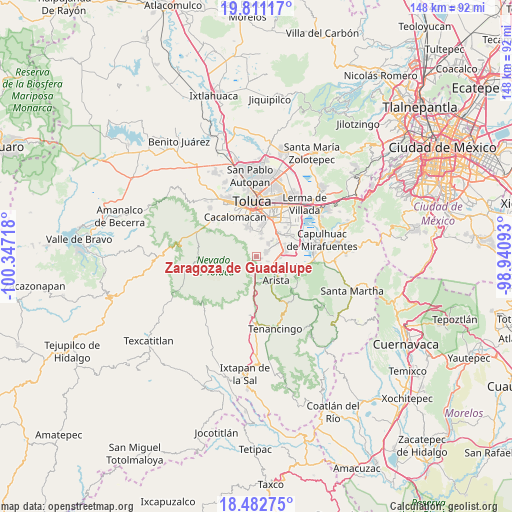 Zaragoza de Guadalupe on map