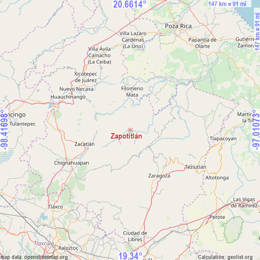 Zapotitlán on map