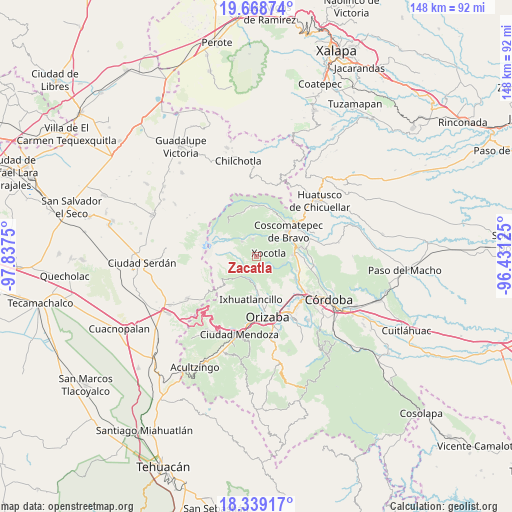 Zacatla on map