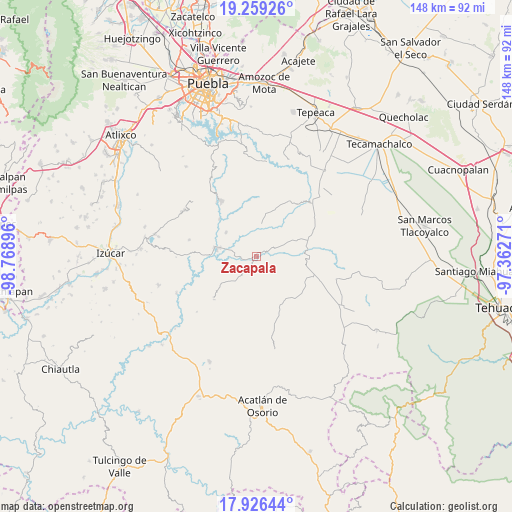 Zacapala on map