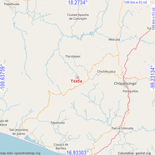 Yextla on map