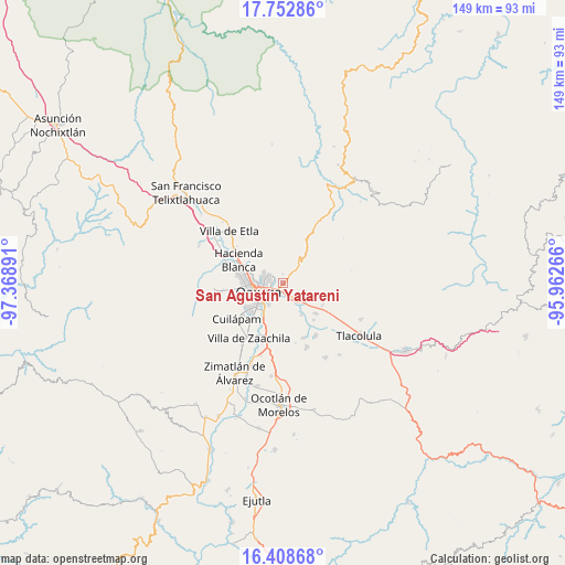 San Agustín Yatareni on map
