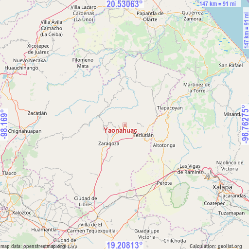Yaonahuac on map