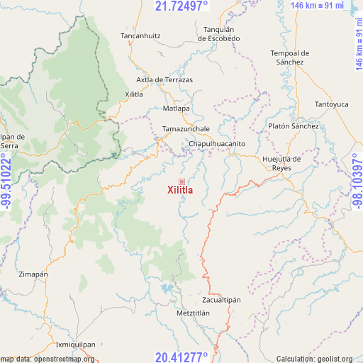 Xilitla on map